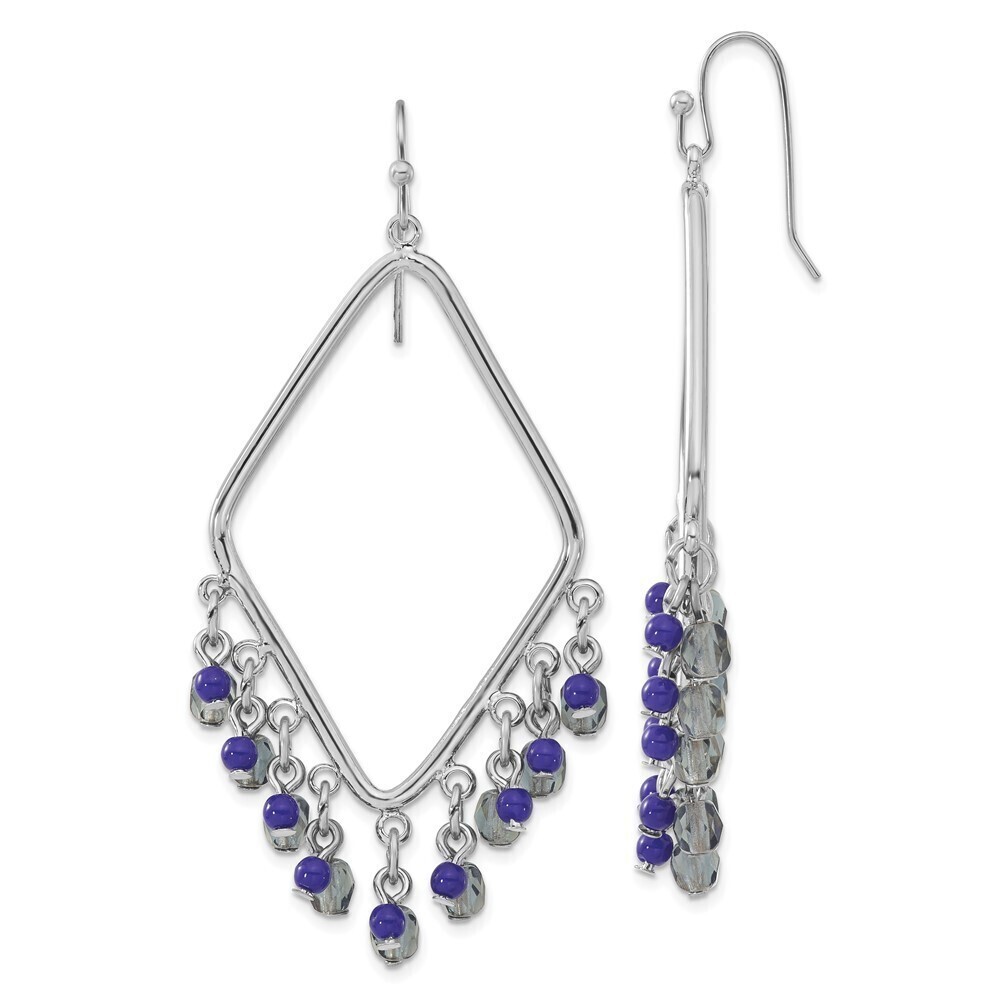 1928 Light and Dark Blue Faceted Crystal Beaded Diamond Shaped Dangle Earrings